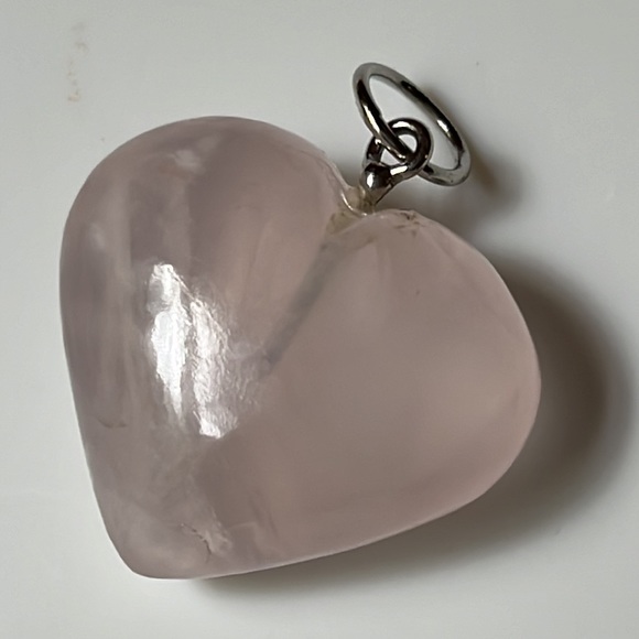 Rose Quartz Crystal Sterling Silver Heart Pendant - Picture 6 of 7